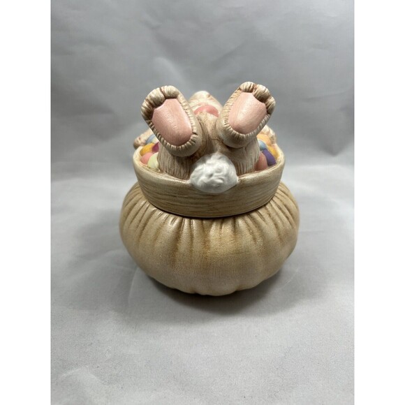 Vintage Bunny & Easter Eggs Covered Box Handpainted Ceramic Candy Dish Trinket - Picture 2 of 9